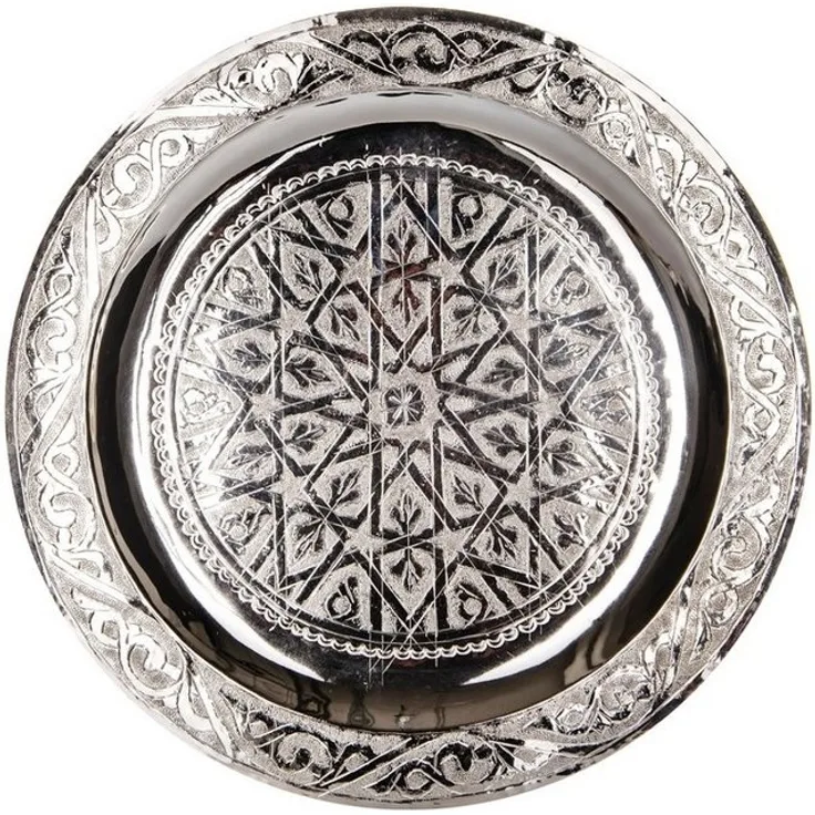 Marrakesch Orient & Mediterran Interior Dekotablett Orientalisches Tablett Mehdia Silberfarben 25cm, Handarbeit