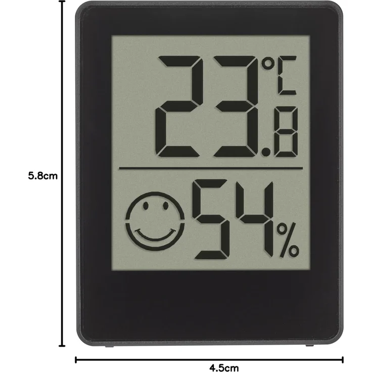 TFA Dostmann Digitales Mini Thermo- Hygrometer, 3er-Set, 30.5039.01.03, Raumthermometer, Temperatur und Luftfeuchtigkeitsmessgerät, Smiley Komfortzone, Raumklimakontrolle, batteriebetrieben, schwarz – Bild 6
