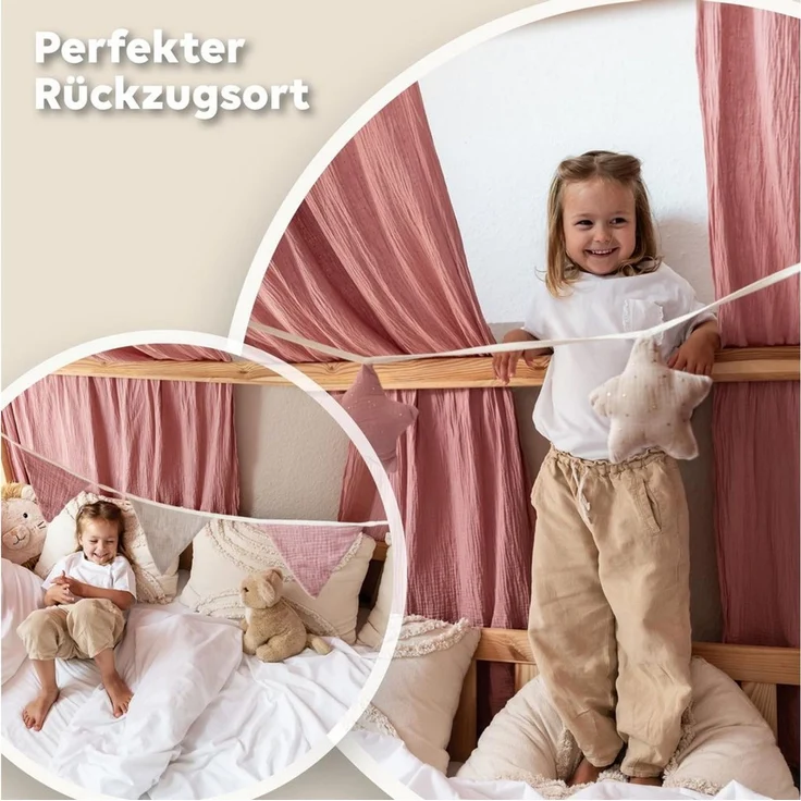lilimaus Betthimmel Hausbett Himmel Gold aus Musselin - 2er-Set für Kinderbett (1-tlg), 2 Stoffbahnen mit feinen Goldapplikationen - schnell montiert – Bild 3