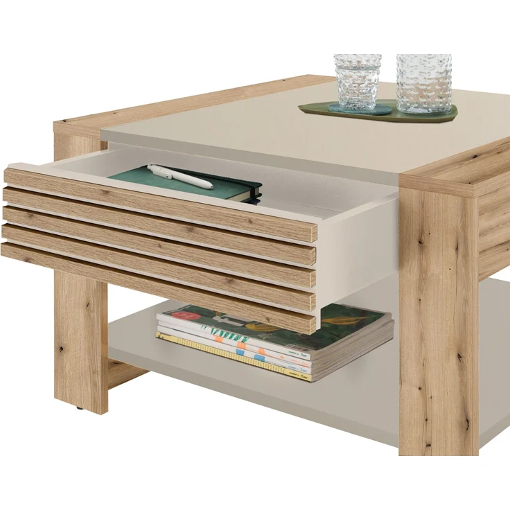 Couchtisch >Feli< Schublade, kaschmir, Evoke Eiche Dekor - 70x42x70cm (BxHxT) – Bild 5