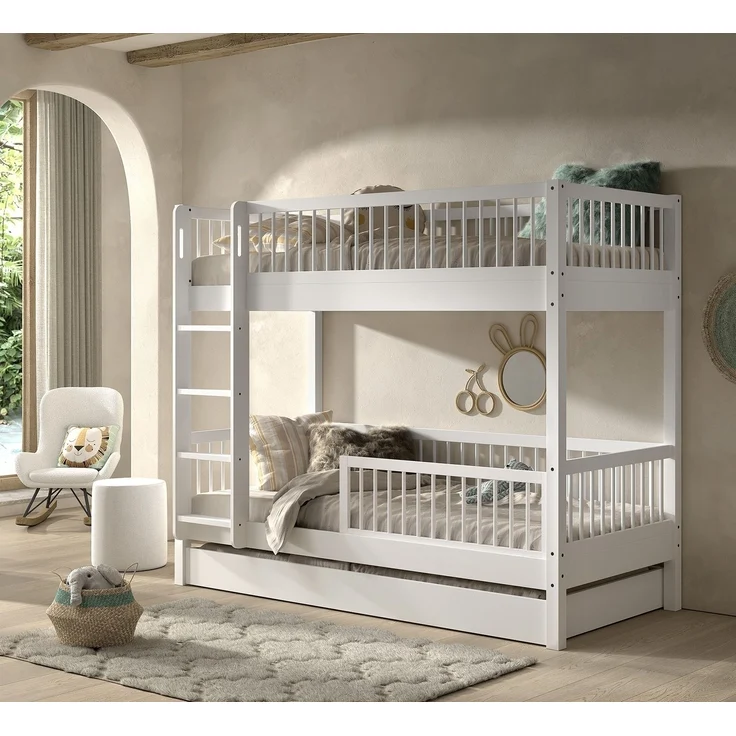 Etagenbett >Buche Massiv< in weiß lackiert - 207,5x175,4x97,5 (BxHxT) – Bild 2