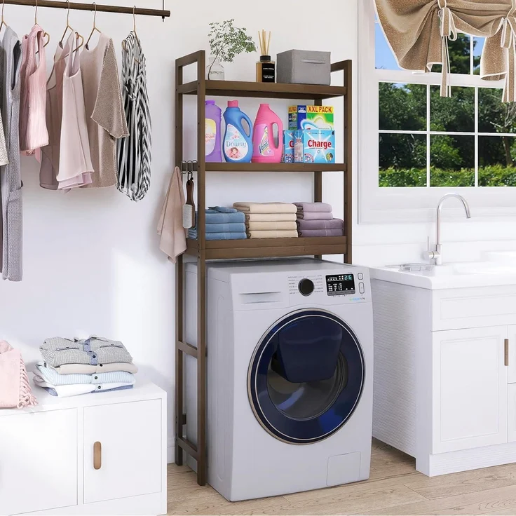 Toilettenregal Bambus verstellbar 3 Ablagen 63x26x170cm Walnuss – Bild 4