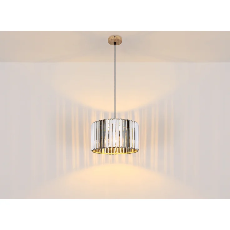 Hängeleuchte, Holzoptik, Kristall rauch, H 120 cm – Bild 3