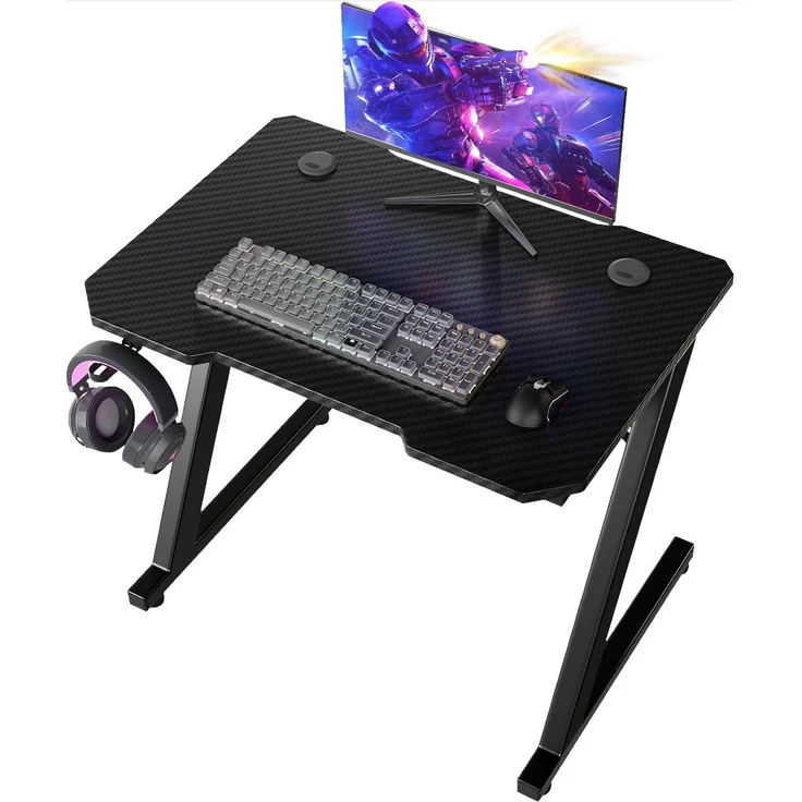 Devoko Gaming Tisch Holzwerkstoff und Metall Schwarz 80 x 52 x 72 cm – Bild 2