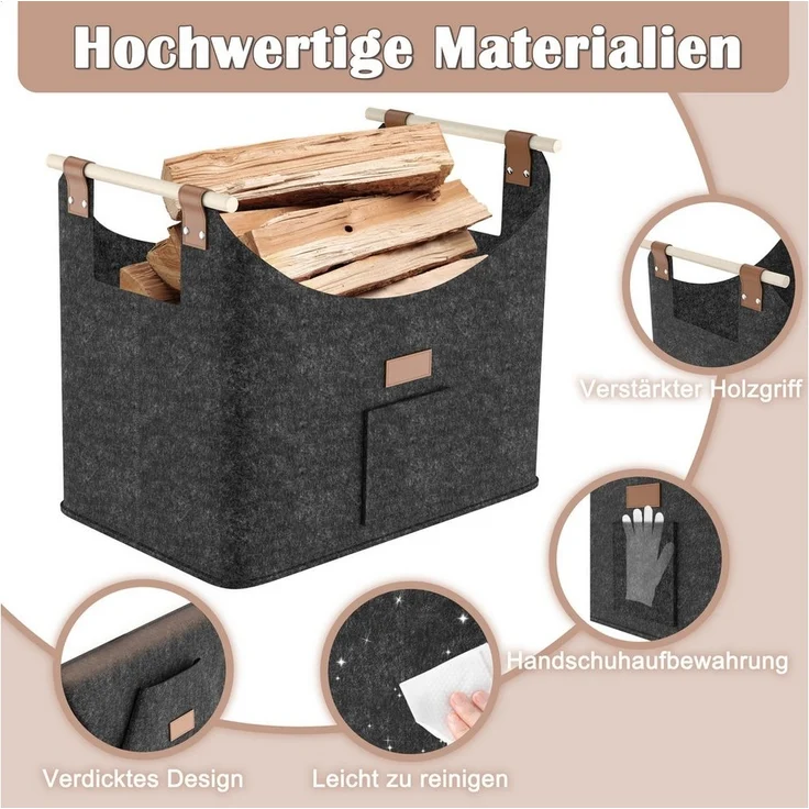 FIVMEN Kaminholzkorb 2-er Set XXL Faltbarer Brennholzkorb Filzkorb extra dicker Filz – Bild 1