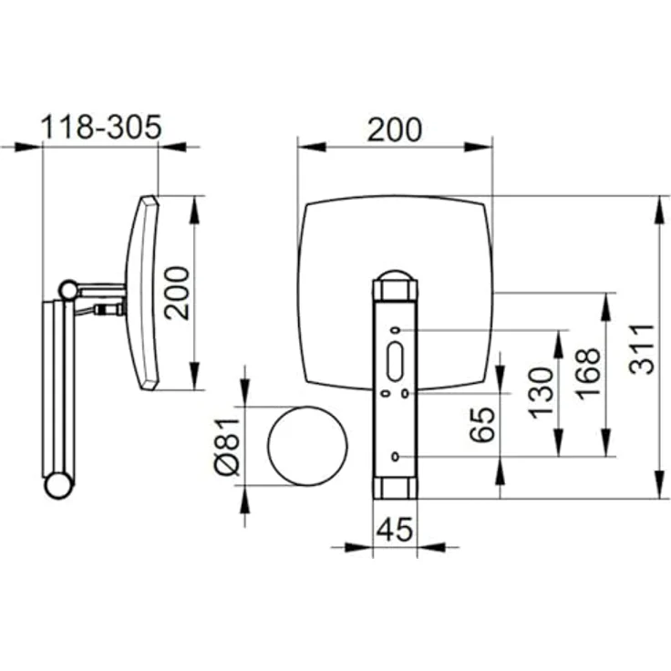 Keuco iLook_Move, Wand-Kosmetikspiegel mit Schwenkarm, variabler LED-Beleuchtung, 5-facher Vergrößerung, 20x20cm, eckig, Chrom, Unterputz-Kabelführung – Bild 2