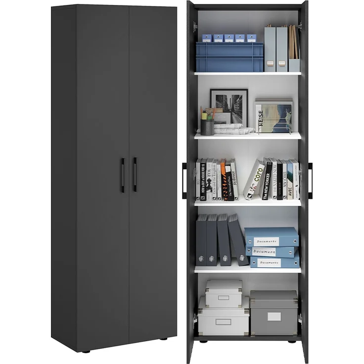 Bellamio 'Apol' Mehrzweckschrank, schwarz, 176x33x60 cm, Aktenschrank mit 5 höhenverstellbaren Ablagefächern – Bild 1