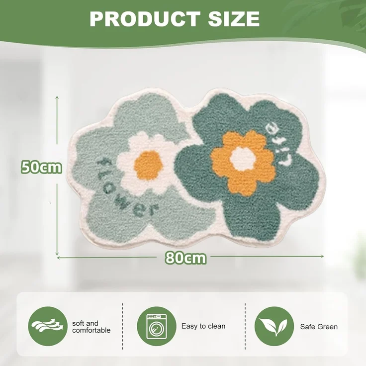 ABC Rutschfester Badteppich, weicher Mikrofaser-Badeteppich, geeignet für Badezimmer, Küchen, Schlafzimmer und Türen (doppeltes Blumenmuster, 50x80 cm), maschinenwaschbarer, saugfähiger Duschteppich – Bild 2