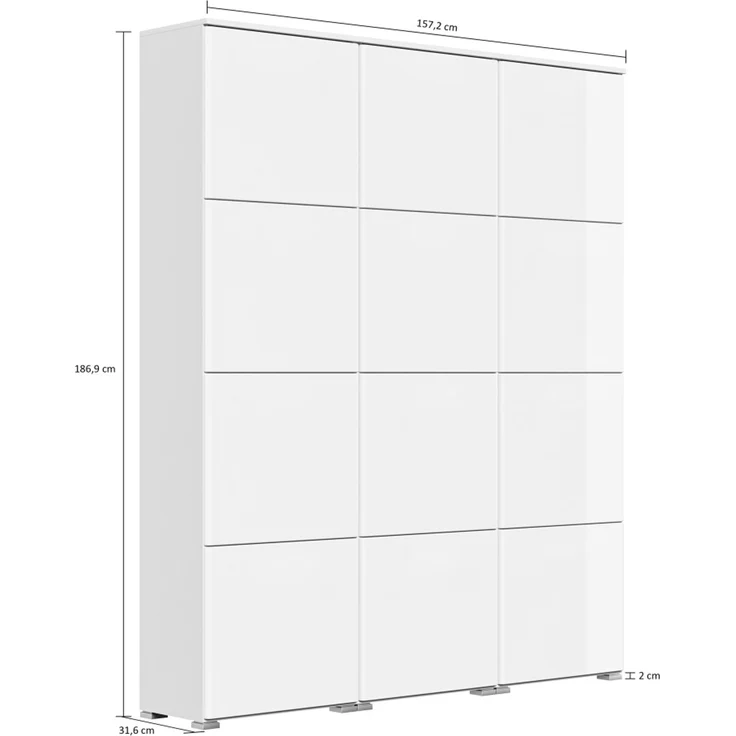 Schuhschrank XXXL Comfort 12 Klappen 48 Paar 160x187 cm Weiss-Weiss Hgl : Weissmatt / Weiss hochglanz – Bild 4