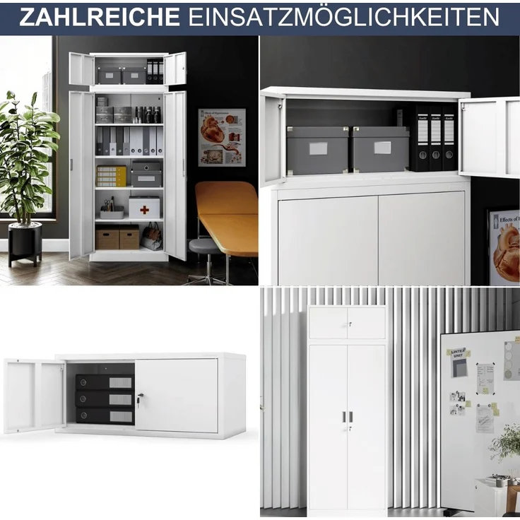 Schrankerweiterung Aktenschrank mit 2 Flügeltüren | Zusatzschrank für Büroschrank Extraschrank Stahl Mehrzweckschrank klein Werkstatt, 38x80x40cm Weiß – Bild 6