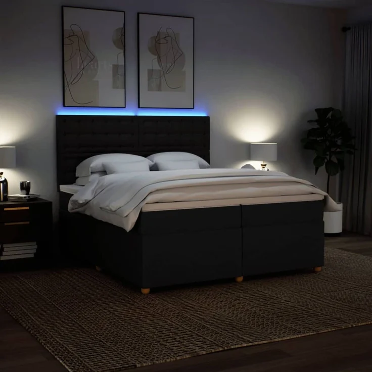 vidaXL Boxspringbett mit Matratze Schwarz 200x200 cm Stoff 3293703 – Bild 5