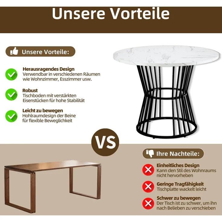 Essgruppe 5 Teilig Rundtisch 100 cm Marmor Optik mit 4 Samtstühlen Metallgestell Küchentisch Set Esszimmer Schwarz & Weiß – Bild 4