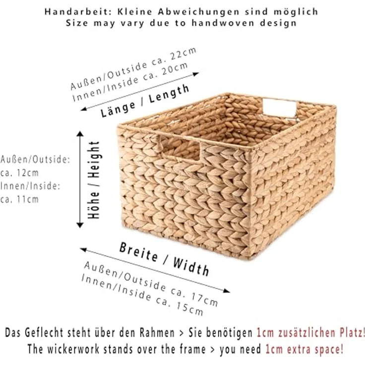 Decorasian Regalkorb Vielseitige Aufbewahrungsbox aus Wasserhyazinthe (2 St), Handgefertigter Flechtkorb, 22 x 17 x 12 cm – Bild 8