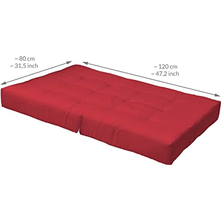 Beautissu Palettenkissen Elements, Rot, Textil, 80x15x120 cm, bequeme Flockenfüllung mit Karo-Struktur und Zierknöpfen – Bild 2