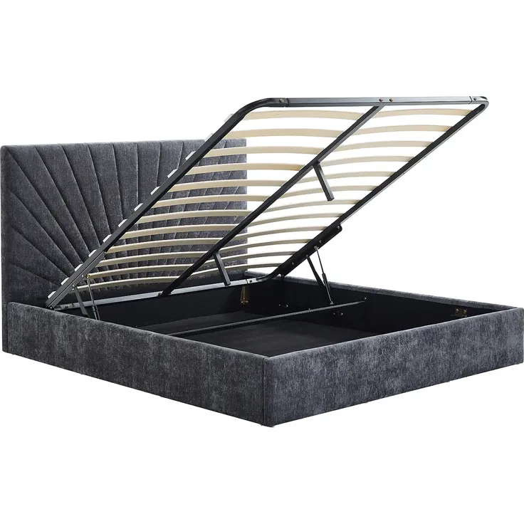 Vente-unique - RIBIOLA Bett Stoff Grau - B 203 cm x H 110 cm x L 148 cm – Bild 5