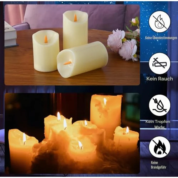 EXTSUD LED Kerzen LED Flackernde Flammenlose Kerze bewegte Flamme Kerzen mit Fernbedienung 3er Kerzen mit 24 Stunden Timerfunktion Battery Candle Moving Flame Schlafzimmer Valentinstag Deko – Bild 3