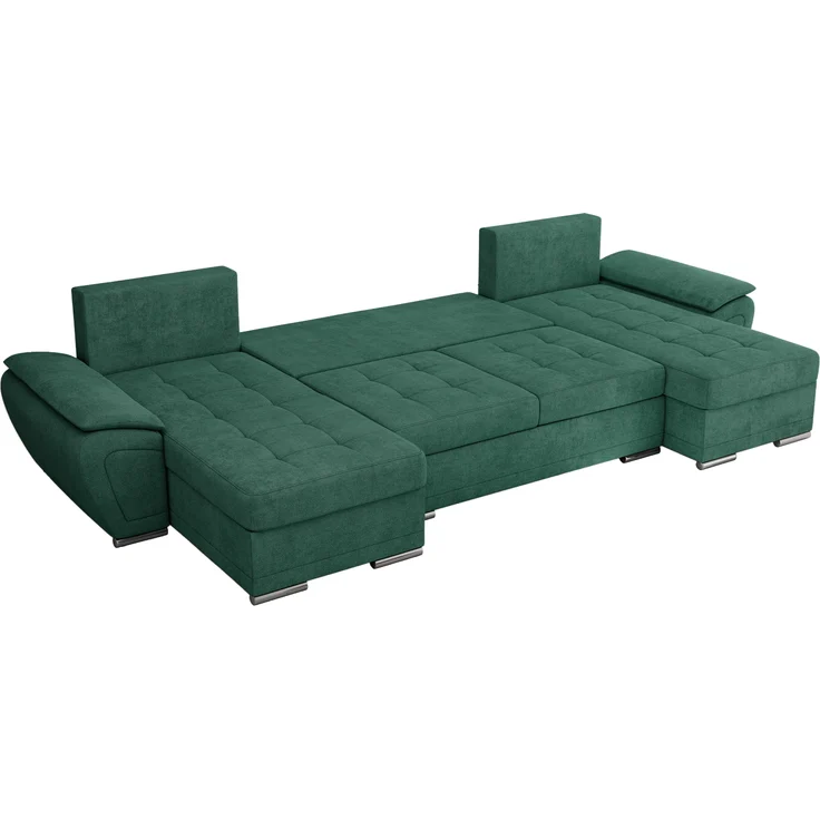 U-förmiges Ecksofa mit Schlaffunktion, genähter Sitz, zwei Armlehnen und losen Kissen - UMBRIA U - Grün Stoff – Bild 5