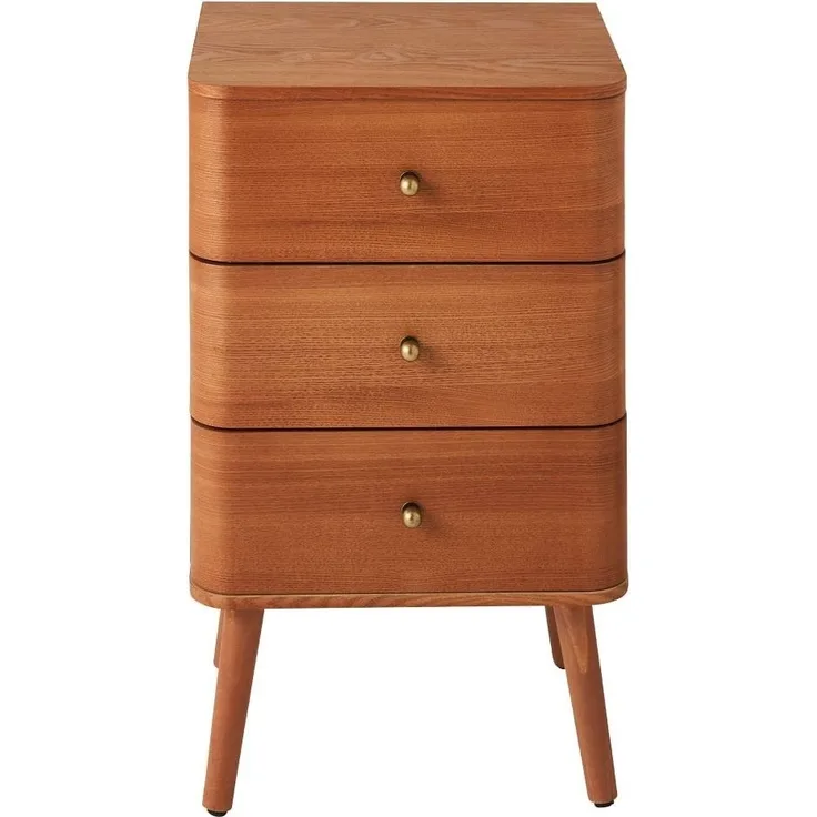 Calicosy 'KARL' Nachttisch mit 3 Schubladen und abgerundeten Kantenfronten H71 cm - Helles Holz