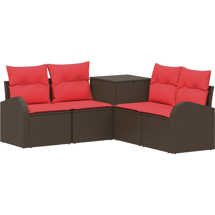 vidaXL Sofa Set 5 stk. Braun und Rot Polyrattan und Stahl 3447775 – Bild 2