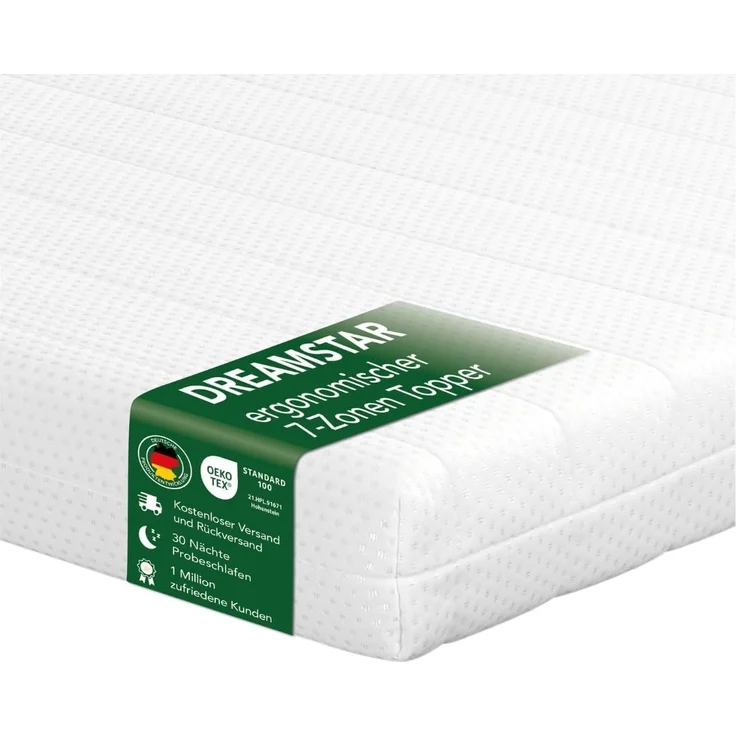 Dreamstar, Topper Easy Flex, ergonomischer 7-Zonen Matratzentopper zum Wenden, 10 cm hoch, Duo Härtegrad H2 und H3, verschiedene Größen, Komforthöhe 10 cm – Bild 1