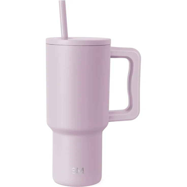 Simple Modern Thermobecher mit Strohhalm und Griff | Isolierter Edelstahl-Trinkbecher Eiskaffee-Reisebecher | Geschenke für Frauen und Männer | Trek | 890ml | Lavender Mist