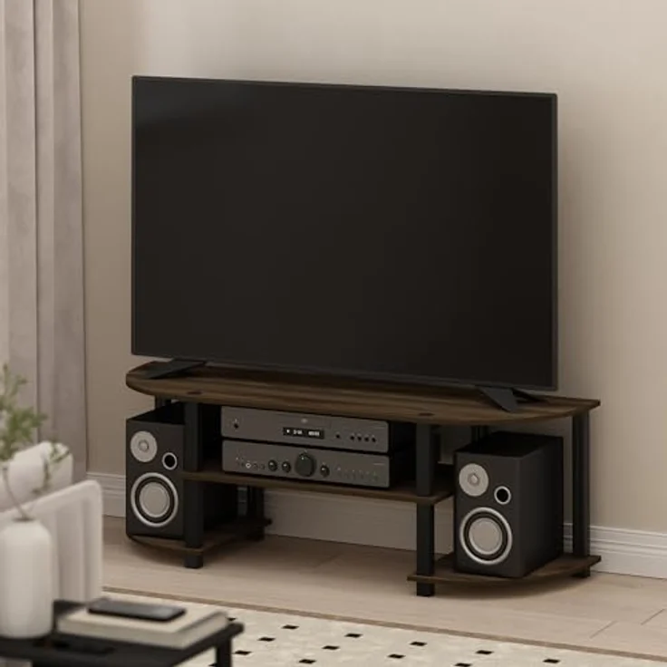 Furinno Turn-S-Tube Breites TV-Schrank, Fernsehtisch, TV-Regal, Fit TV-Größe bis zu 55", Columbia Walnut/Schwarz, 34 x 120 x 40 cm – Bild 3