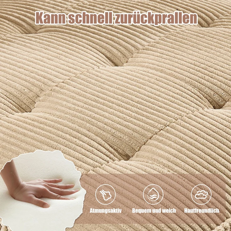 LVHOM Modulares Sofa U Form 308 x 82 x 154 cm, 6-Sitzer mit Schlaffunktion, Modular Cord Ecksofa, umwandelbares Schaumstoffsofa, Sofagarnitur, Khaki – Bild 7