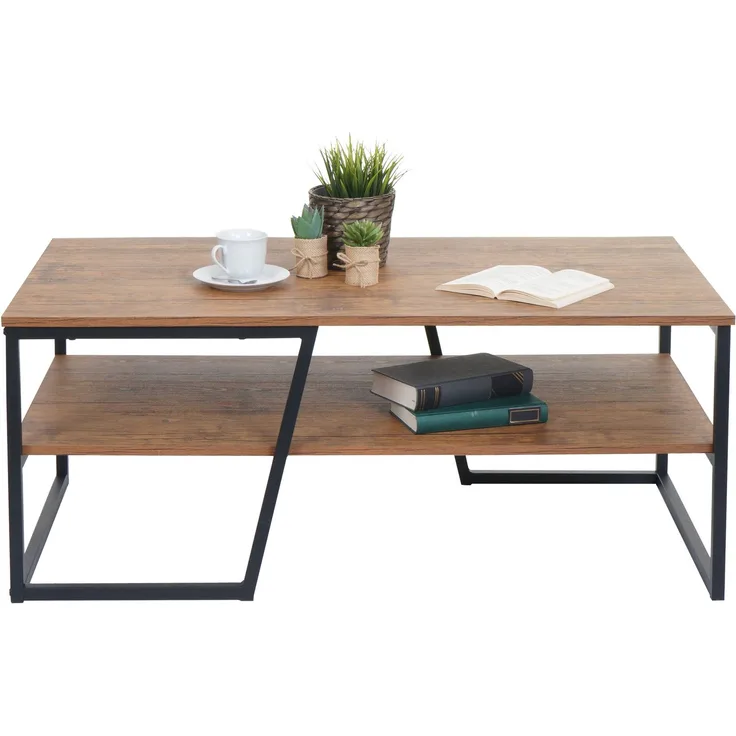Couchtisch HWC-A27, Wohnzimmertisch Beistelltisch Sofatisch, Ablage Metall 3D-Struktur 46x110x60cm, Wildeiche-Optik