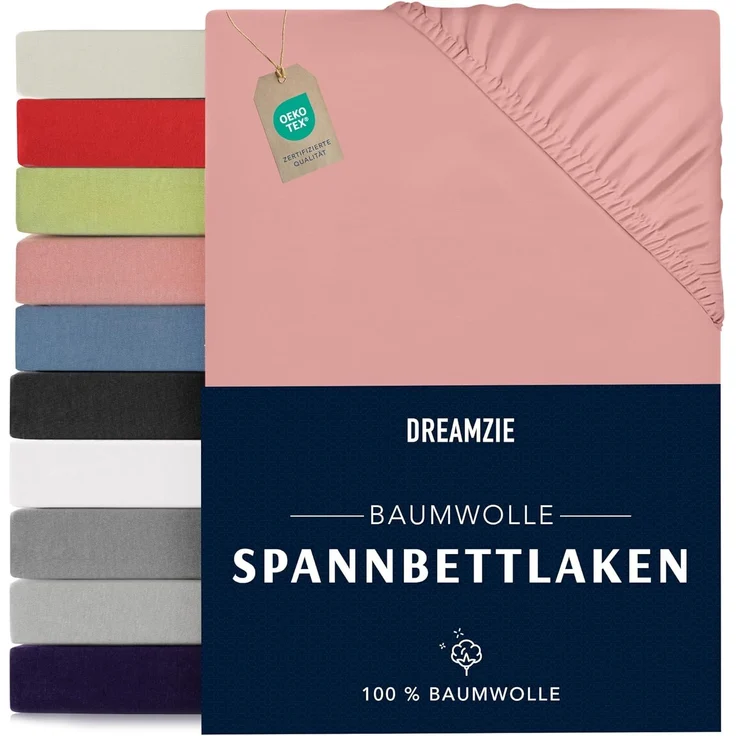 Dreamzie - Spannbettlaken 70x190/200cm - Baumwolle Oeko Tex Zertifiziert - Rosa - 100% Jersey Spannbetttuch 70x190/200 – Bild 1