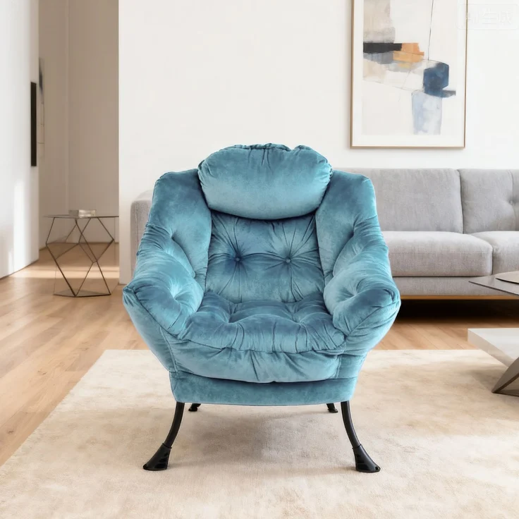 Loungesessel Set mit Hocker, Polyester Bezug, Metallgestell, bis 150kg, ergonomisch, klappbar, für Wohnzimmer Garten,Blau – Bild 3
