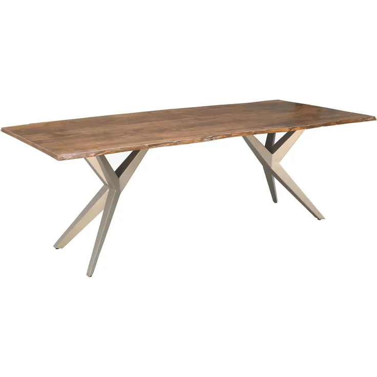 Baumtisch Akazie 160 x 90 x 76 natur lackiert Beine silber matt FREEFORM 4 #20