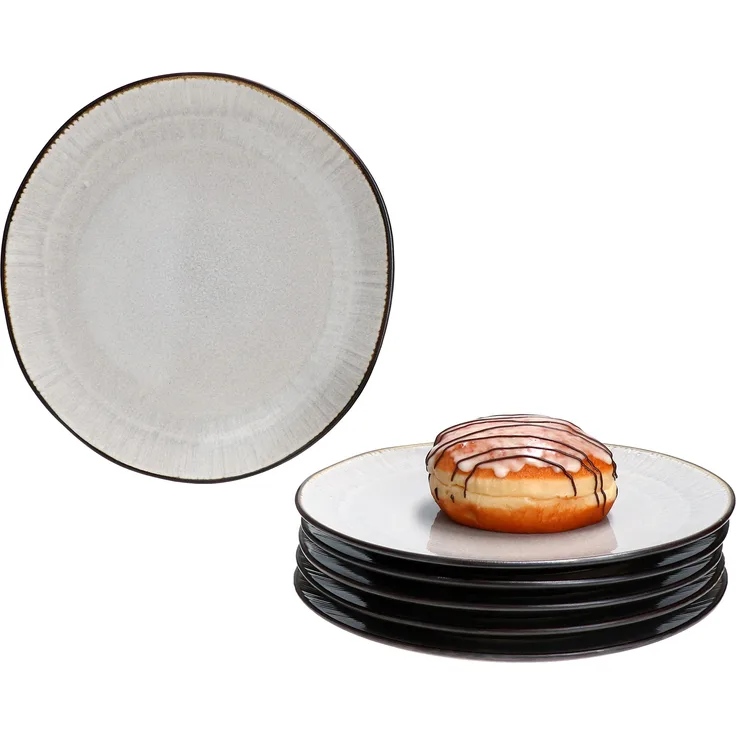 6x Reactive Glaze Dark Cement Kuchenteller 6 Pers. Grau Frühstücksteller Dessert