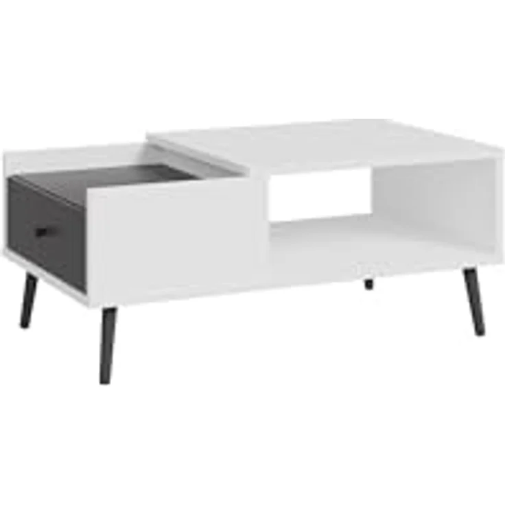 Forte HARLLSON, einfache Montage Dank EasyKlix by Couchtisch Weiß mit Uni Wolfram Grau, Wohnzimmertisch mit Schublade, skandinavischer Stil, Retro, 106 cm breit x 45 cm hoch x 60 cm tief – Bild 5