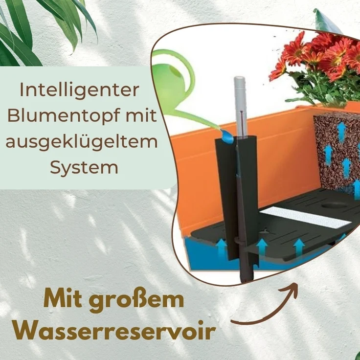 Blumenkasten Balkon 60 cm Balkonkasten mit Halterung Blumenkasten mit Wasserspeicher Fensterbank Außen Balkongeländer Blumenkastenhalterung – Bild 3