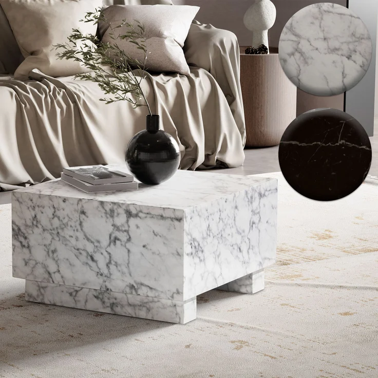 Couchtisch MONOBLOC 60x60x35cm Schwarz Hochglanz Marmor Optik Quadratisch – Bild 7