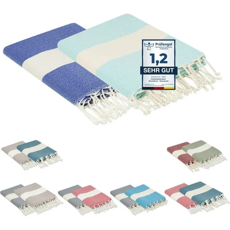 furora HOLIDAY Strandtuch groß 100x200 cm Strand Tuch, aus Baumwolle, Hamamtuch Badetuch, leicht, lang, dünn & kompakt – Bild 5