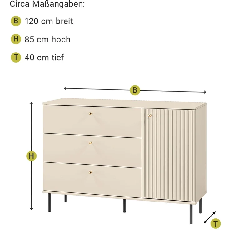 TV Board SALOU-131 in kaschmir matt mit gerillter Optik, B/H/T ca. 160/53/40 cm – Bild 8