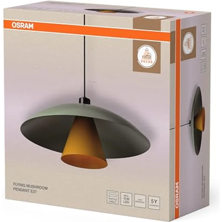 OSRAM Hängelampe Decor Flying Mushroom, Pendelleuchte aus Stahl in grün/gelb, E27 Fassung – Bild 2