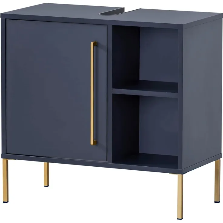 Schildmeyer Kent Waschbeckenunterschrank, Holzwerkstoff, Nachtblau/Gold, 65,3 x 33,1 x 63,3 cm