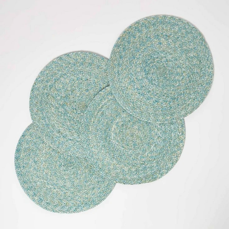 Homescapes Platzset Tischset grün im 4er-Set, 40 cm – 4x Platzset rund geflochten – Bild 1