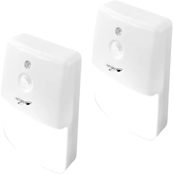 HEITECH Nachtlicht mit Bewegungsmelder, 2 Stück LED, 150 Lumen, Batteriebetrieben, inkl. 3x AAA Batterien, Automatikmodus, Wandmontage