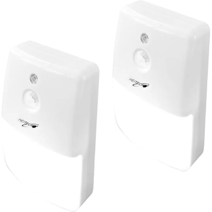 HEITECH Nachtlicht mit Bewegungsmelder, 2 Stück LED, 150 Lumen, Batteriebetrieben, inkl. 3x AAA Batterien, Automatikmodus, Wandmontage – Bild 1