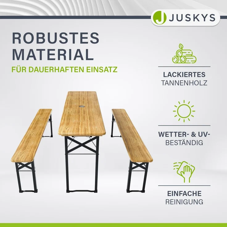 Juskys 'Bichl' Bierzeltgarnitur 3-teilig, klappbar, Holz / Metall natur, 170 x 46 x 77 cm – Bild 4
