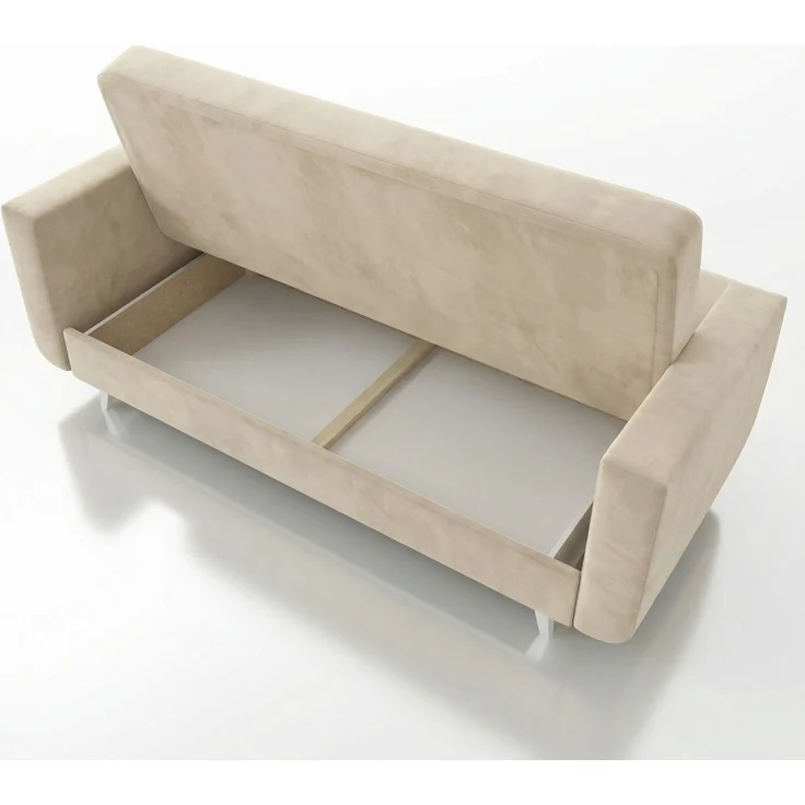 Wohnero 24 Nomi Premium Schlafsofa 218x92 cm mit Bettkasten – 120x187 cm Liegefläche, 3-Sitzer Sofa mit Schlaffunktion & Wellenfeder - Creme – Bild 4