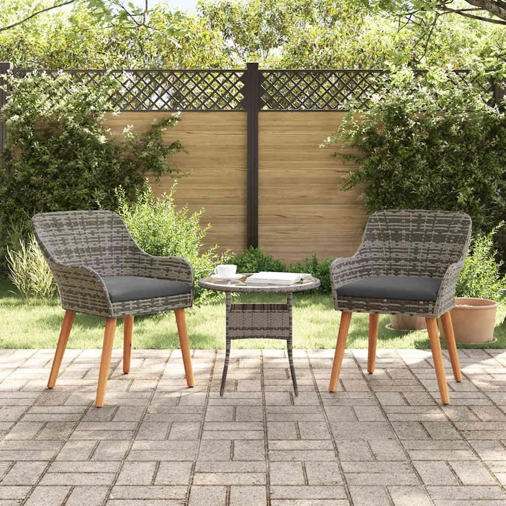 Gartenstuhl EGOS 2er Set Poly-Rattan 62,5x55x82 cm mit Polster Grau | Gartenstuhl Rattan Outdoorstühle Balkonstühle – Bild 3