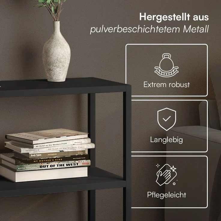 skølm 'Skadi' Konsolentisch mit zwei Ablagen, Metall, schwarz, 80x28x80 cm, Metallregal mit Stauraum – Bild 4