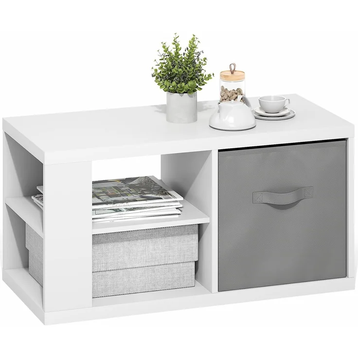Furinno Viola Couchtisch, Beistelltisch mit offenen Regalen und Aufbewahrungsbox, Weiß/Hellgrau – Bild 6
