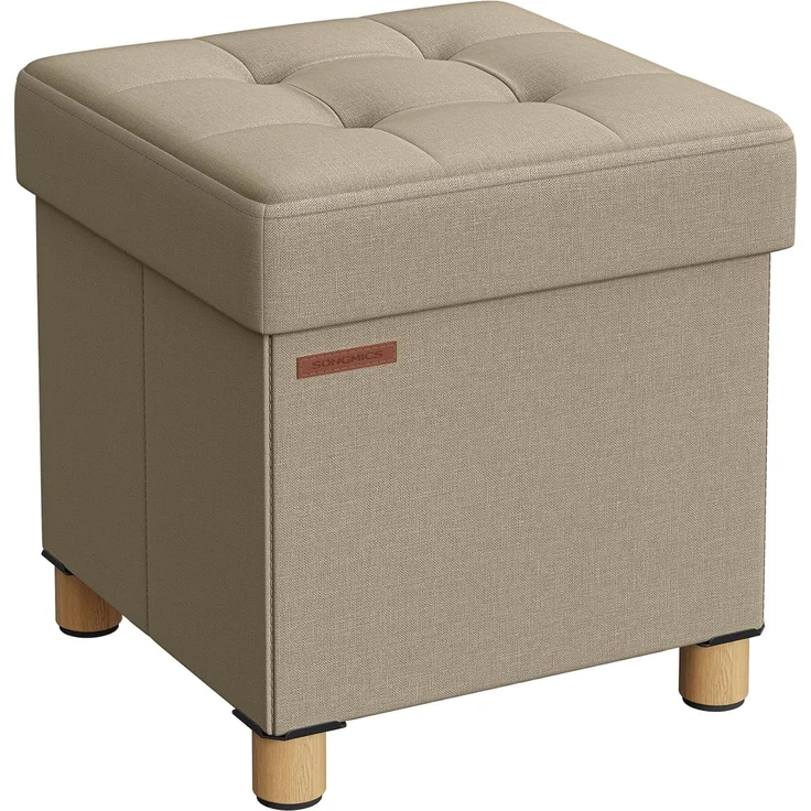 Songmics Sitzhocker mit Stauraum, kleine klappbare Sitzbank, 38x38 cm Fußbank, Aufbewahrungsbox, bis 300 kg belastbar, für Wohnzimmer Schlafzimmer Schlafsaal, Kamelbraun – Bild 1