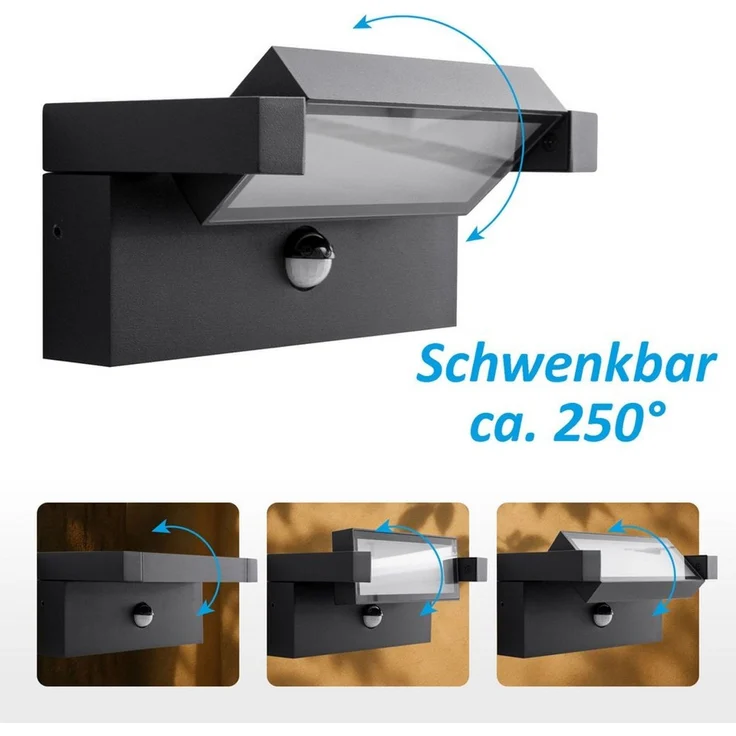 Maxkomfort Außen-Wandleuchte LED Außenwandleuchte 3011 – 9 W, 3000 K, IP44, schwenkbar, schwarz, mit Bewegungsmelder, LED fest integriert, warmweiß – Bild 1