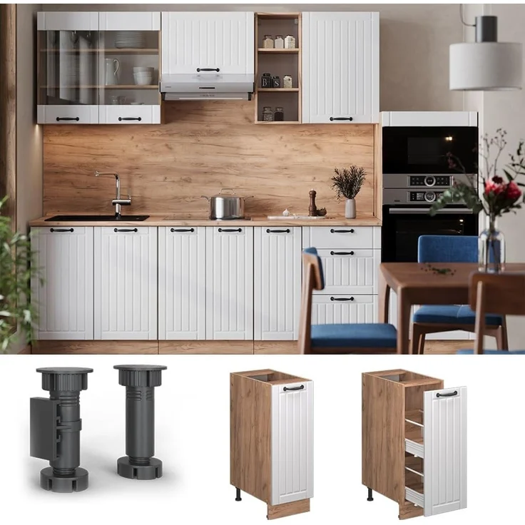 Apothekerschrank Fame-Line Weiß Landhaus 30 cm , AP Eiche Vicco – Bild 4